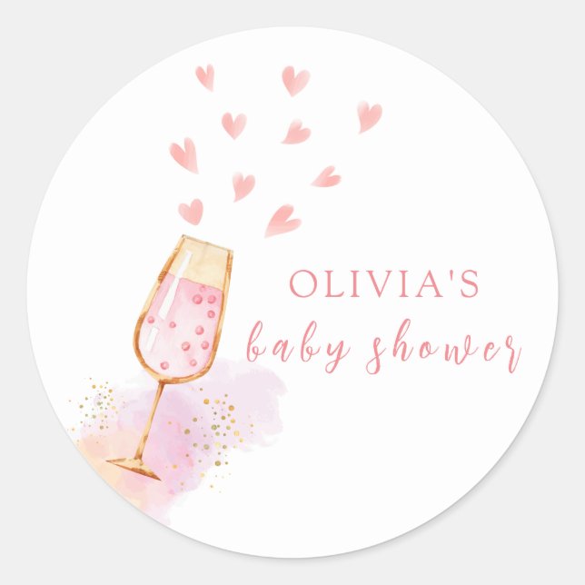 Pegatina Redonda Baby Shower Rosa Champagne Valentina (Anverso)