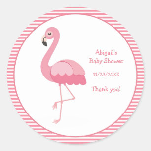 Pegatina Redonda Baby Shower rosa Flamingo
