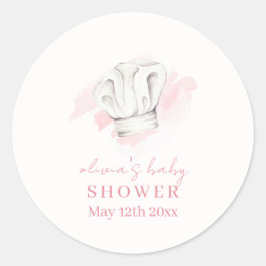 Pegatina Redonda Baby Shower Rosa Simple Moderno Pequeño Chef