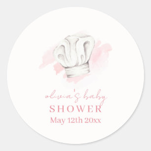 Pegatina Redonda Baby Shower Rosa Simple Moderno Pequeño Chef