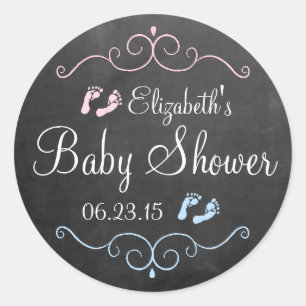 Pegatina Redonda Baby Shower rosa y azul de Chalkboard
