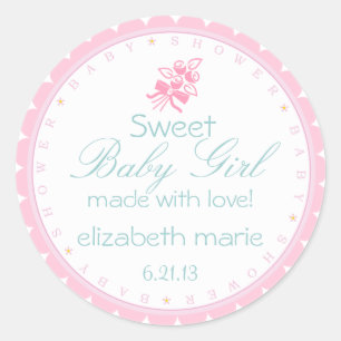 Pegatina Redonda Baby Shower rosado con borde inestable