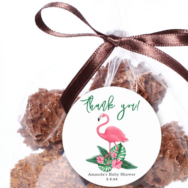 Pegatina Redonda Baby Shower rosado de Flamingo - gracias (Subido por el creador)