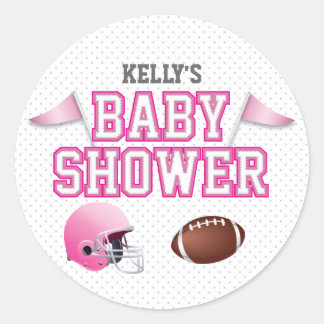 Pegatina Redonda Baby Shower rosado de fútbol