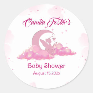 Pegatina Redonda Baby Shower rosado de hadas pequeñas