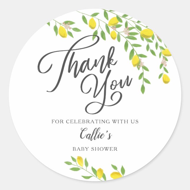 Pegatina Redonda Baby Shower Rústico Amarillo (Anverso)