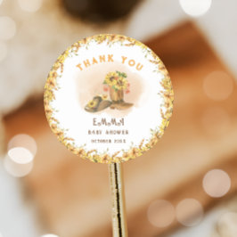 Pegatina Redonda Baby Shower rústico de cowboy neutral de Rodeo del