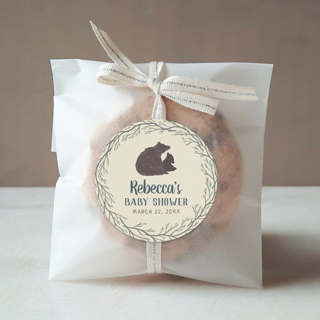 Pegatina Redonda Baby Shower Rústico del Oso Pequeño (Subido por el creador)
