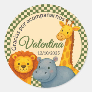 Pegatina Redonda Baby Shower Safari Editable Gratitud Elefante León