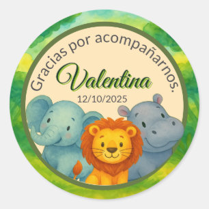 Pegatina Redonda Baby Shower Safari Editable Gratitud Fondo Selva