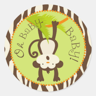Pegatina Redonda Baby Shower Safari Monkey Animal Print