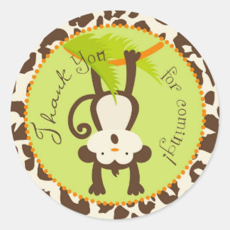 Pegatina Redonda Baby Shower Safari Monkey Animal Print