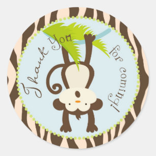 Pegatina Redonda Baby Shower Safari Monkey Animal Print
