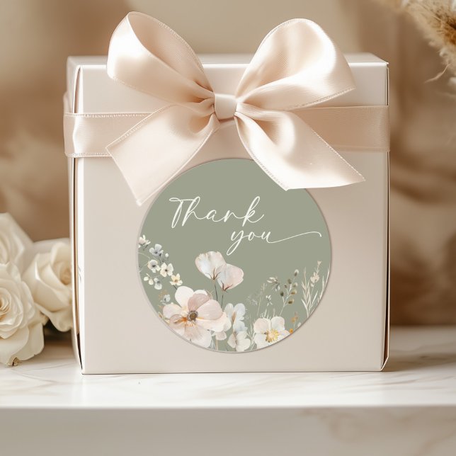 Pegatina Redonda Baby Shower Sage Green Wildflower Gracias (Subido por el creador)