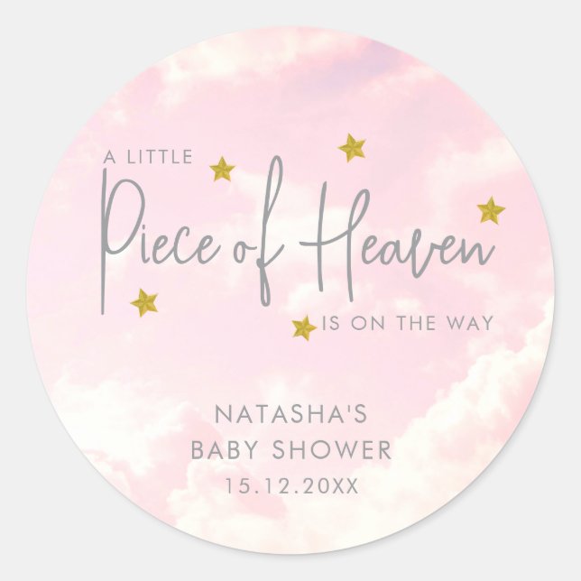 Pegatina Redonda Baby Shower sobre nubes celestiales (Anverso)
