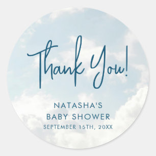 Pegatina Redonda Baby Shower sobre nubes celestiales
