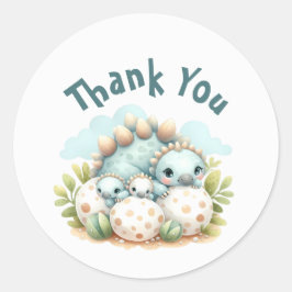 Pegatina Redonda Baby Shower Sticker Dinosaur Dino Mite Party