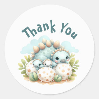 Pegatina Redonda Baby Shower Sticker Dinosaur Dino Mite Party