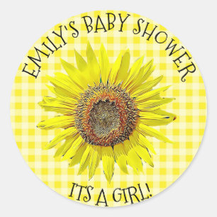 Pegatina Redonda Baby Shower SUS pegatinas de un girasol del CHICA