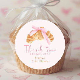 Pegatina Redonda Baby Shower Thank You Coquette Croissant