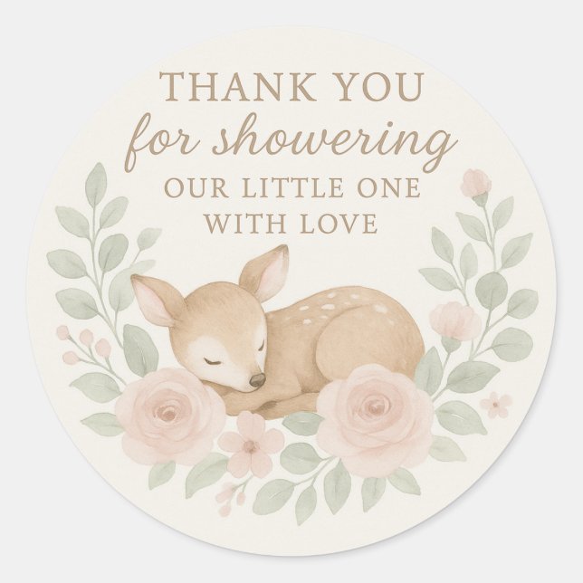 Pegatina Redonda Baby Shower Thank You Sticker – Deer Theme (Anverso)