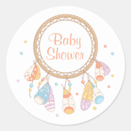 Pegatina Redonda Baby Shower Tribal Dreamcatcher Boho
