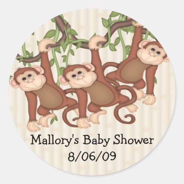 Pegatina Redonda Baby Shower Triplet Monkeys (Anverso)