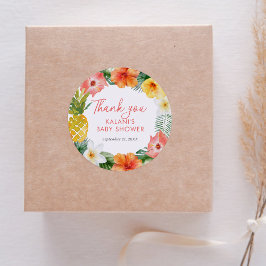 Pegatina Redonda Baby Shower Tropical Floral Luau