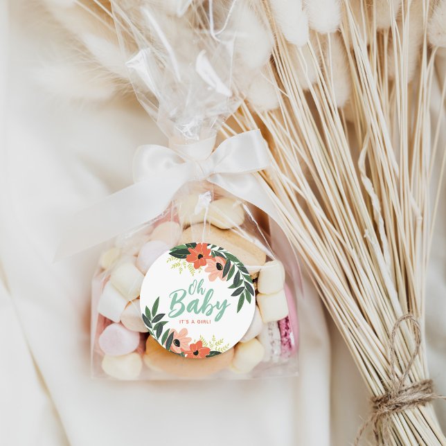 Pegatina Redonda Baby Shower Tropical Floral Personalizado (Subido por el creador)