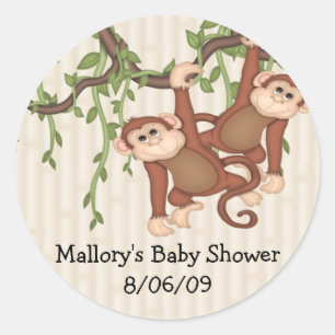 Pegatina Redonda Baby Shower Twin Monkeys