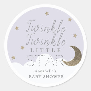 Pegatina Redonda Baby Shower Twinkle Little Star Lilac