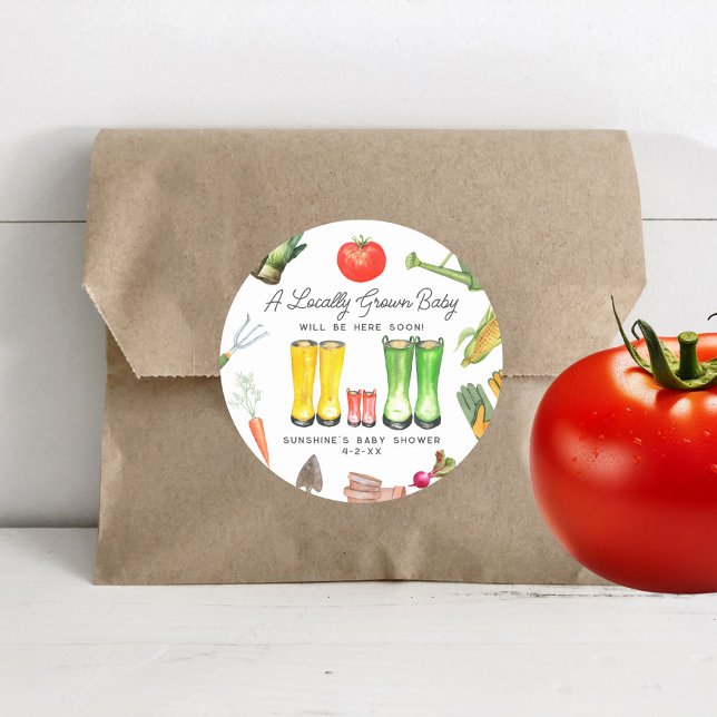 Pegatina Redonda Baby Shower vegetal de boots rojos cultivados loca (Subido por el creador)