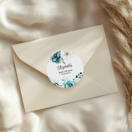 Pegatina Redonda Baby Shower verde azulado y fuera de blanco