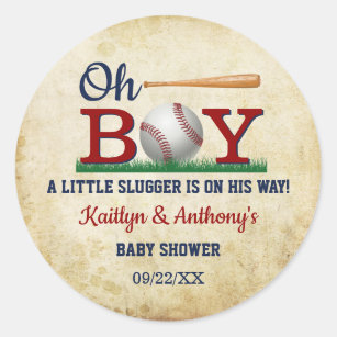 Pegatina Redonda Baby Shower Vintage Baseball Boys