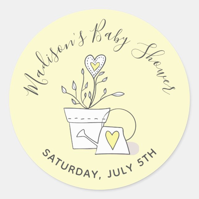 Pegatina Redonda Baby Shower Watch me Grow Yellow Potant (Anverso)