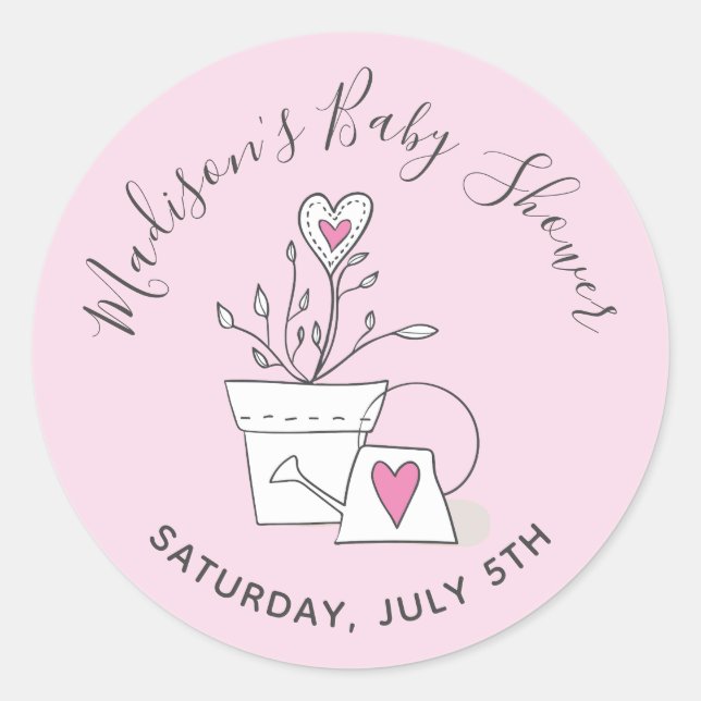 Pegatina Redonda Baby Shower Watch me hace crecer planta de poto ro (Anverso)