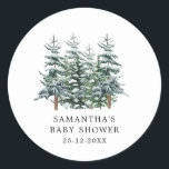 Pegatina Redonda Baby Shower Watercolor Christmas Tree Winter<br><div class="desc">Invitación Baby Shower de color de agua de árbol de Navidad</div>