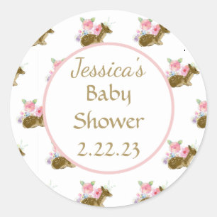 Pegatina Redonda Baby Shower Watercolor Floral Boho