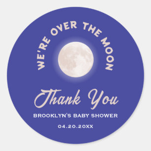 Pegatina Redonda Baby Shower We're Over The Moon Fun Gender Neutral