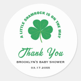 Pegatina Redonda Baby Shower White Green Irish Little Shamrock Guay