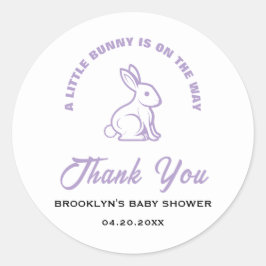 Pegatina Redonda Baby Shower White Purple Easter Little Bunny Guay