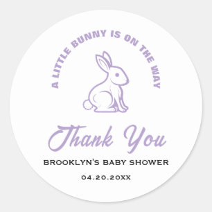 Pegatina Redonda Baby Shower White Purple Easter Little Bunny Guay