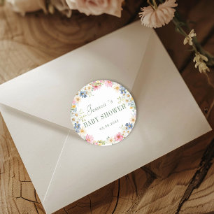 Pegatina Redonda Baby Shower Wildflower