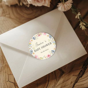 Pegatina Redonda Baby Shower Wildflower