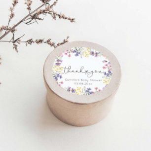 Pegatina Redonda Baby Shower Wildflowers