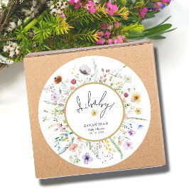 Pegatina Redonda Baby Shower Wildflowers