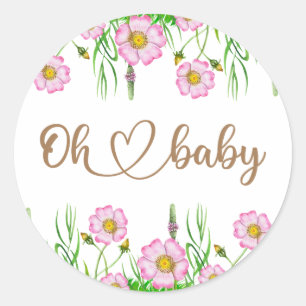Pegatina Redonda Baby Shower Wildflowers