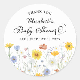 Pegatina Redonda Baby Shower Wildflowers