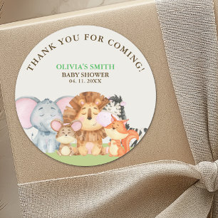 Pegatina Redonda Baby shower with jungle animals theme