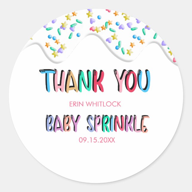 Pegatina Redonda Baby Sprinkle Gracias (Anverso)